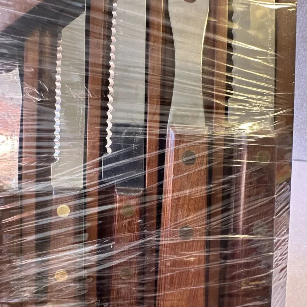 FORGECRAFT HangingWood KnifeDisplay Holder With Set Of Knifes & Large Meat Fork